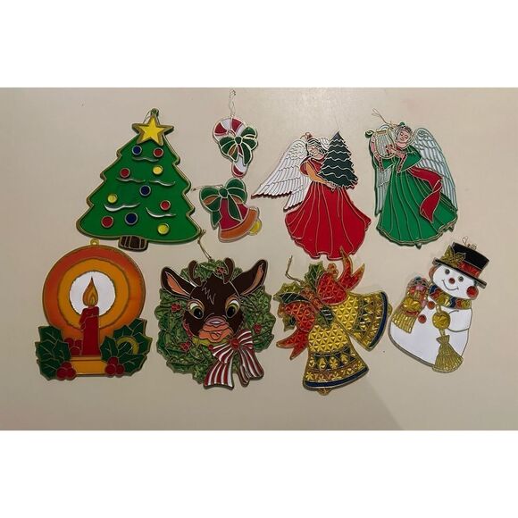VINTAGE LARGER STAINED GLASS LOOK WINDOW ORNAMENT SUNCATCHERS CHRISTMAS MCM - Picture 1 of 10